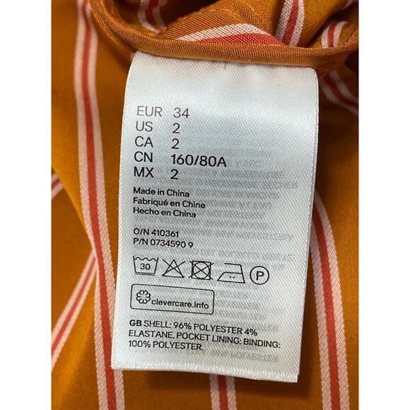 H&M Women's Orange Striped Collared 3/4 Sleeve Midi Kimono Wrap Coat Dress Sz 2 - Picture 4 of 4